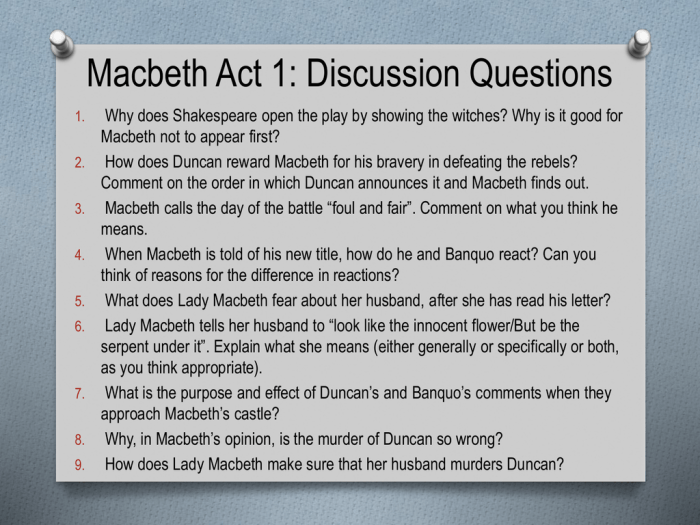 Macbeth act 1 discussion questions